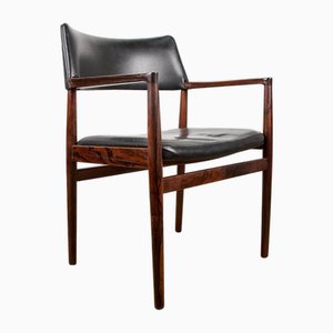 Silla de oficina danesa de palisandro y cuero de Erik Worts para Soro Stolefabrik, años 60