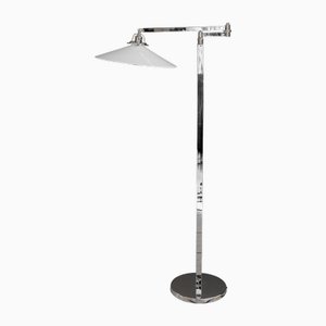 Adjustable Art Deco Nickel Floor Lamp with Opal Glass Shade, Vienna, 1920s