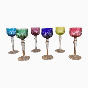 Large Colored Crystal Wine Glasses, France, 1980s, Set of 6
