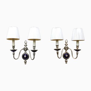 Mid-20th Century Nickel & Kobaltblaue Wandleuchten, Europa, 1950er, 2er Set