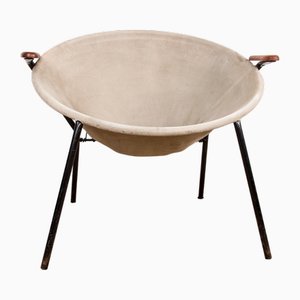 Poltrona modello Balloon in pelle, acciaio e teak di Hans Olsen, Danimarca, anni '60