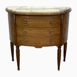 Cómoda Demi Lune estilo Luis XVI de caoba con tablero de mármol