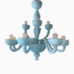 Matte Light-Blue Murano Style Glass Chandelier by Simoeng