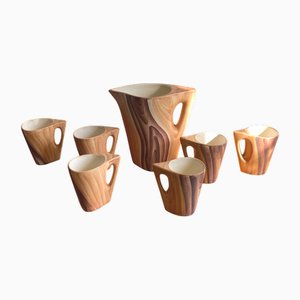 Servizio vintage in ceramica con finitura in finto legno di Grandjean Jourdan, Vallauris, Francia, 1960, set di 7