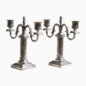 Silver-Plated Metal Two-Light Candlesticks from Cailar Bayard, 1920s, Set of 2