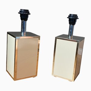 Hollywood Regency Gilt Metal and Cream Lacquer Table Lamps, France, 1970s, Set of 2