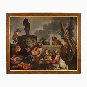 Grande dipinto mitologico del XVII secolo, Baccanale, 1650, Olio su tela