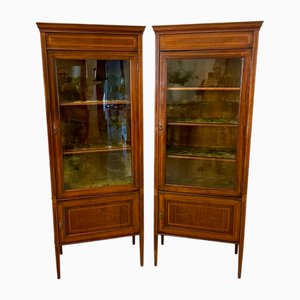 Antike edwardianische Vitrinen aus Mahagoni mit Intarsien, 1900er, 2er Set