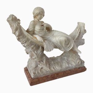 Sculpture of a Woman in a Hammock, Early 20th Century, Alabaster & Marble