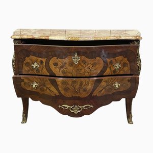 Kommode im Louis XV-Stil aus Palisander und Eiche mit Marmorplatte