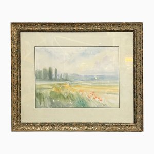 Vilardo, Italienische Moderne Landschaft, Aquarell auf Papier, 1997, Gerahmt