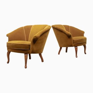 Swedish Grace Shell Back Club Chairs in Velvet, 1940s, Set of 2