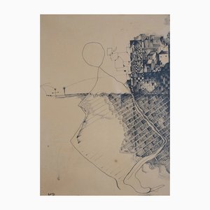 Surreal Architectural Composition, Pen and Ink Drawing, 20th Century