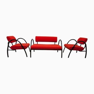 Red Designer Sofa and Armchairs, 2001, Set of 3