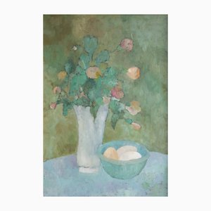 Impressionist Floral Still Life with Vase, 1970s, Oil Painting