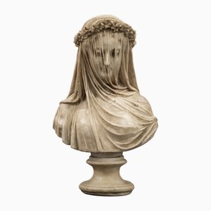 Bust of Veiled Lady in Reconstructed Carrara Marble by Marco D'Urso
