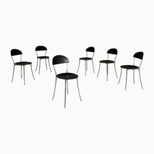 Italian Modern Black Plastic and Aluminum 2090 Tonietta Chairs by Enzo Mari for Zanotta, 1980s, Set of 6