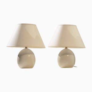 Small Art Deco Modernist Neoclassical Craqueled Wood Table Lamps, France, 1960s, Set of 2
