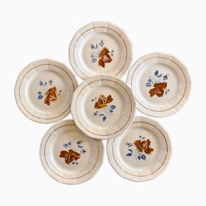 Platos franceses con rosas de Sarreguemines, 1890. Juego de 6