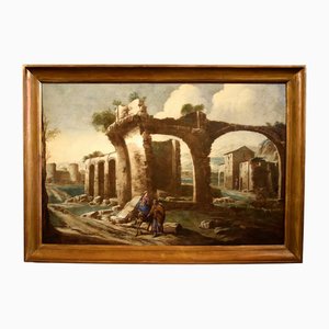 Circle of Antonio Travi / Il Sestri, Landscape Capriccio, 1630, Huile sur Toile, Encadrée