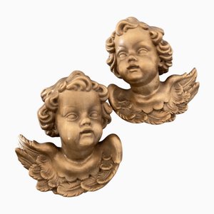 Heavenly Angel Figurines in Carved Wood, Germany, Set of 2