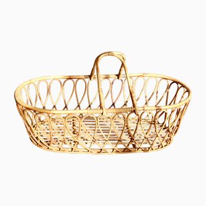 Vintage Baby Bassinet in Rattan, 1970s