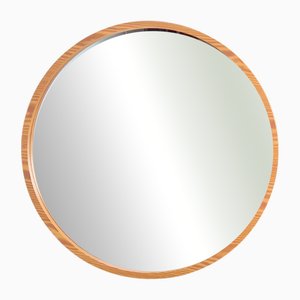 Large Mid-Century Round Pine Mirror, Denmark, 1960s