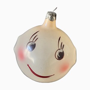 Adornos de Europa del Este vintage de vidrio con caras pintadas a mano, años 50-60. Juego de 2