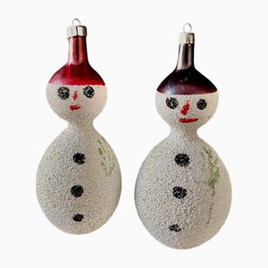 Vintage Eastern European Glass Snowmen Baubles, 1950s-1960s, Set of 2