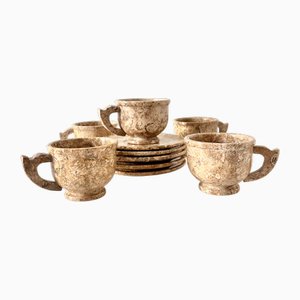 Tazzine da caffè vintage in marmo con piattini, anni '20, set di 5