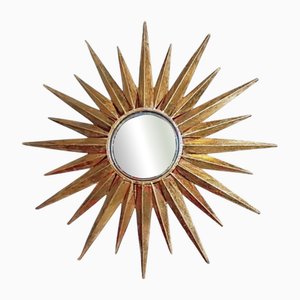 Vintage Sunburst Mirror with Gilt and Iridescent Triangular Rays, 1990s