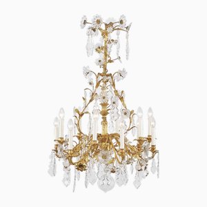 Antique French Golden Chandelier with Crystals