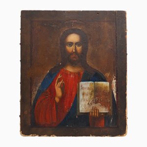 Religious Icon of Christ Pantocrator, 1800s, Painting on Wood