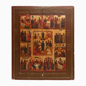 Religious Icon of the Twelve Great Feasts, 1800s, Painting on Wood