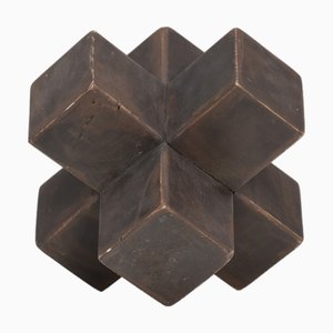 Brutalistische handgemachte geometrische Holzskulptur in Kreuzform, 1970er