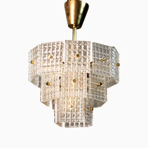 Lampadario vintage in vetro sbalzato, anni '70