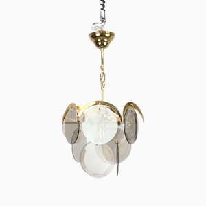 Vintage Kronleuchter aus Gold & Rauchglas von Vistosi, 1960er