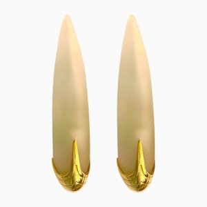 Smoked Glass and Gilt Metal Wall Lights from Idearte, Spain, 1980s, Set of 2