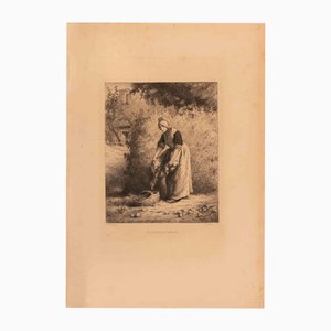 Edmon Hedouin, La Cueillette des Haricots, Etching, Mid 19th Century