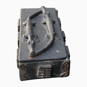 Ashanti Bronze Gold Powder Box with Crocodiles, Ghana, Late 19th Century