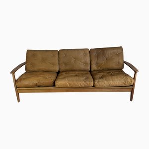 Vintage 3-Seater Sofa Bed in Leather, 1960s