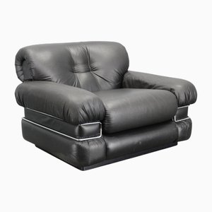 Italian Pompon Armchair in Black Leatherette from Ceriotti, 1970s