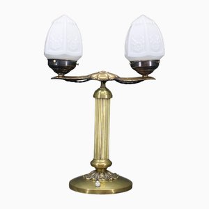 Secession Brass and Glass Dual Desk Lamp, Former Czechoslovakia, 1930s