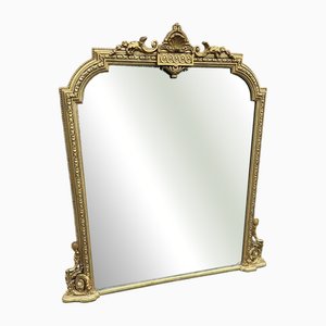 Large Antique English Gilt Overmantle Mirror, 1800s