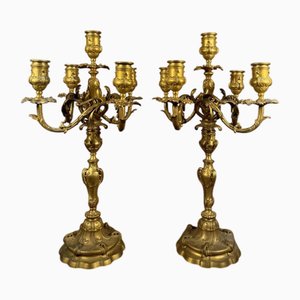 Louis XV Style Gilt Bronze Candleholders by Ferdinand Barbedienne, Set of 2