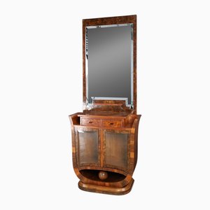 Skulpturaler italienischer Art Deco Waschtisch aus Nussholz mit Spiegel, Naples, 1930er