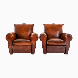 Französische Leder Clubsessel, 2er Set