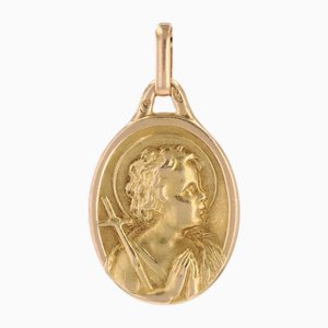 French 18 Karat Yellow Gold Praying Angel Medal Pendant, 20th Century