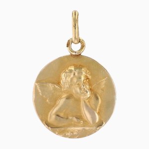 Französischer 18 Karat Gelbgold Anhänger mit Cherub-Medaille, 20. Jahrhundert