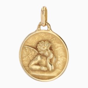 Pendentif Médaille Ange en Or Jaune 18 Carats, France, 20ème Siècle